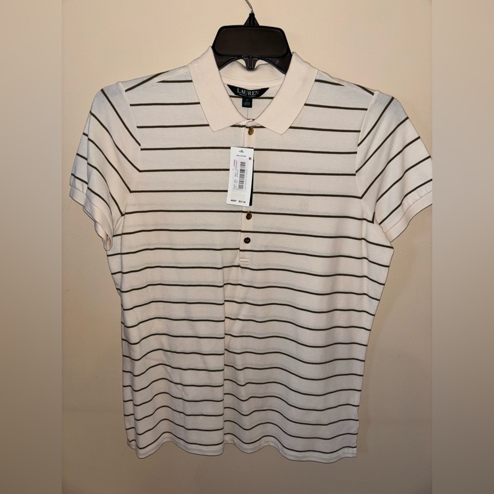 NWT Lauren Ralph Lauren Women's Cream Striped Polo Top. Sz. 1X